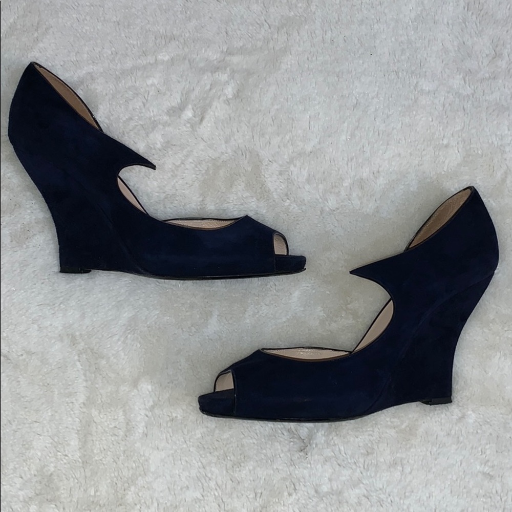 Giorgio Armani blue suede wedge 38 1/2